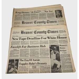 Hank Aaron Home Runs 714 & 715 Newspapers Beaver County News April 5 and 9 1974